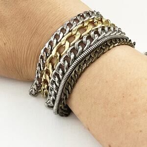 Jenny Bird Austin Cuff Bracelet Stack with Chains of Mixed Metal